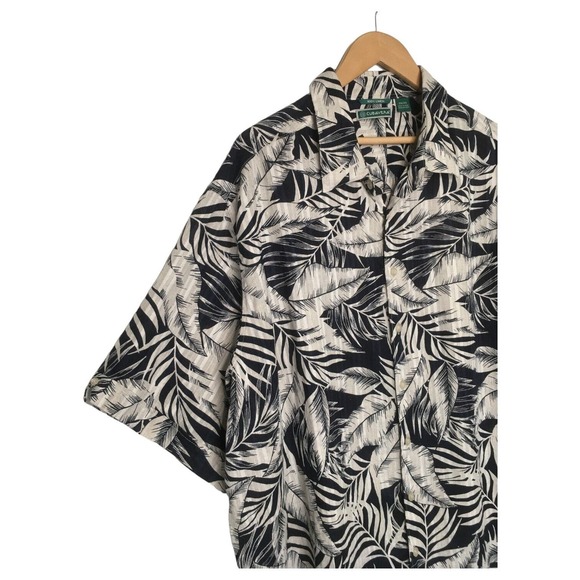 Cubavera Shirt Mens 2X Linen Palm Leaves Short Sleeve Button Up Hawaiian Black - Picture 4 of 12
